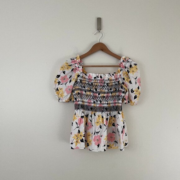 kate spade Tops - Kate Spade Lily Blooms Floral Puff Sleeve Smocked Top Size Small